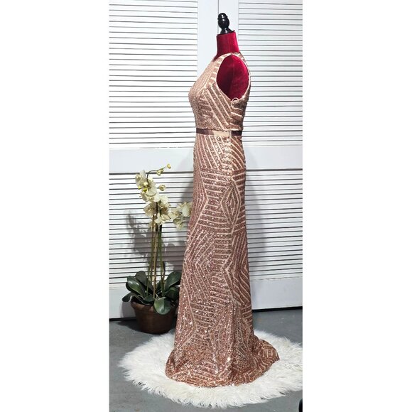 NWT Cache Women Rose Gold Sequined Mermaid NYE Evening Gown Maxi Dress Sz 6 3156 - Picture 5 of 13
